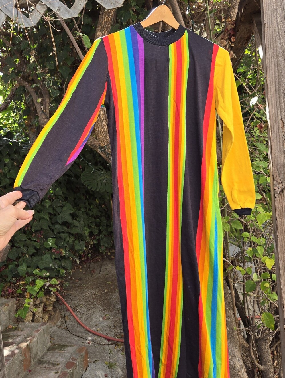 Vintage Jersey Rainbow Stripe Column Dresss Handmade Xs S